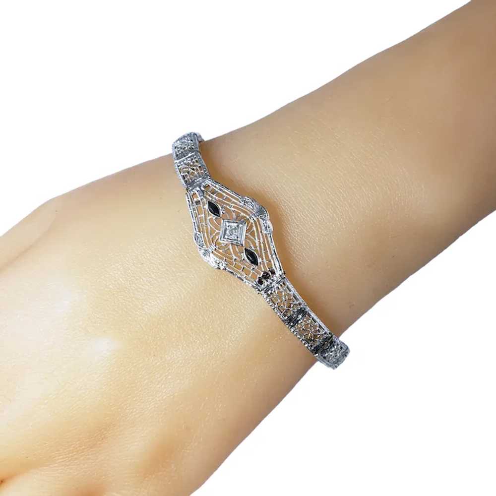 Vintage 14 Karat White Gold Filigree Diamond Brac… - image 8