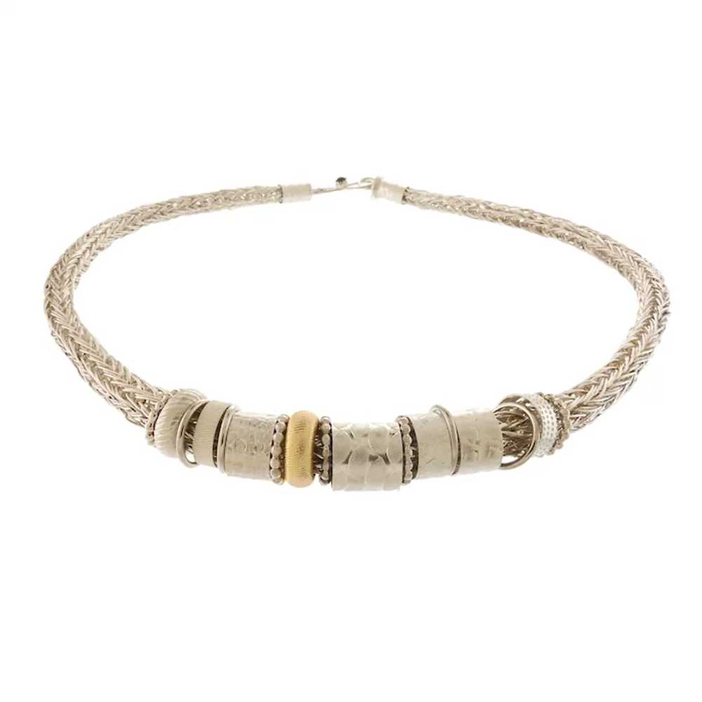 Playful Woven Chain Necklace with Etched Baubles … - image 2