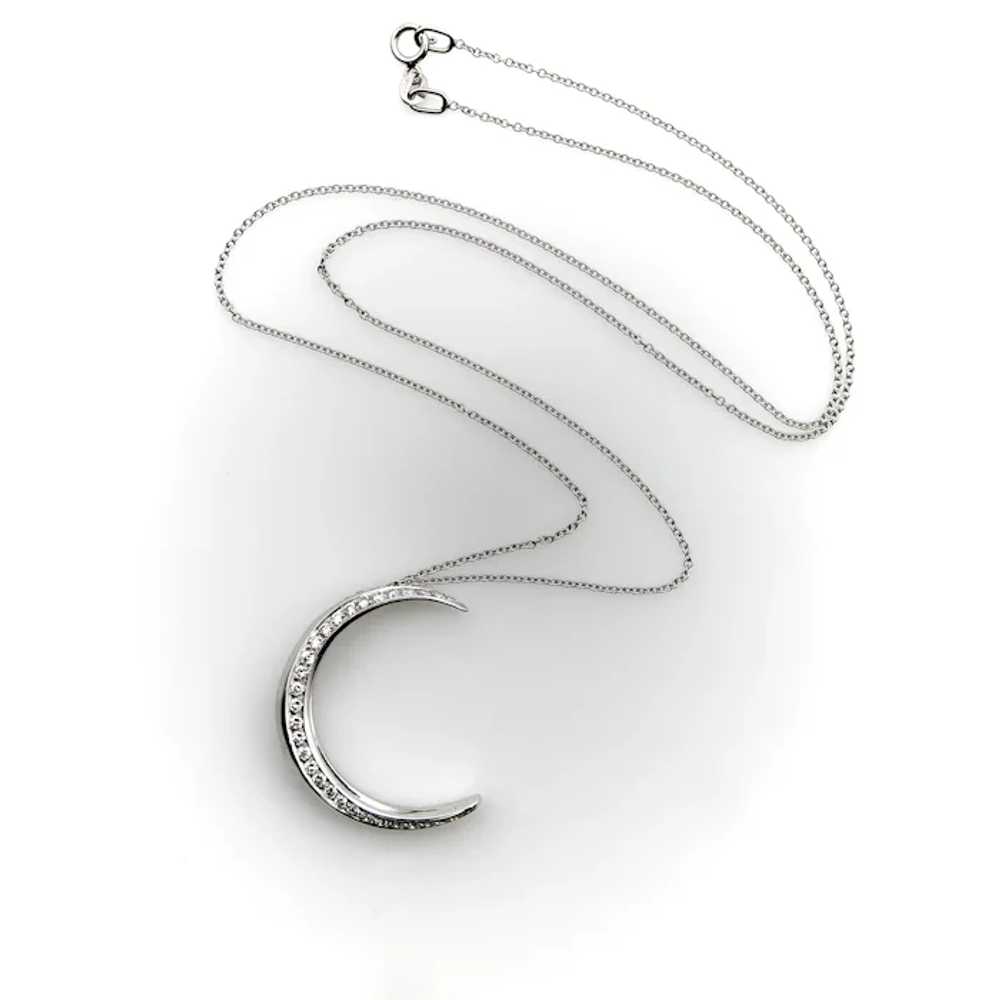 18K White Gold Crescent Moon Necklace - image 3
