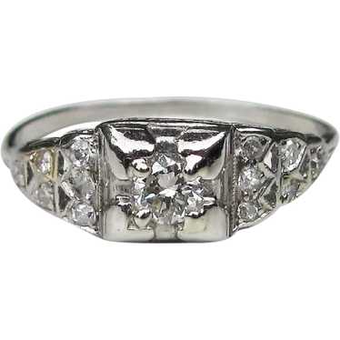 Antique Platinum Diamond Ring 1920's .32cts. - image 1
