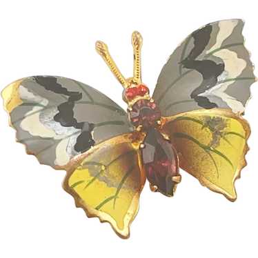 Enamel and Rhinestone Butterfly Pin Made in Czecho