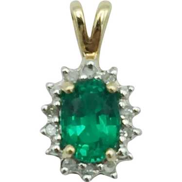 10K .10ctw Lab Emerald and Diamond Pendant