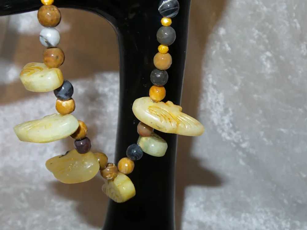 Six Carved Jadeite Birds with Mixed Gemstone Neck… - image 2