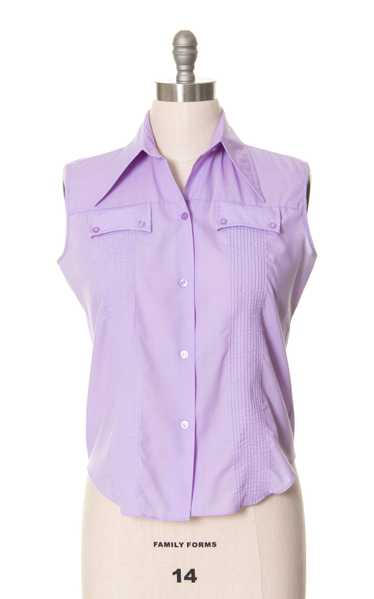 1950s 1960s Pastel Purple Sleeveless Blouse | larg