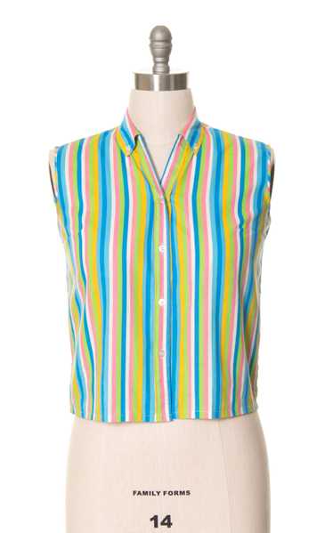 1960s Colorful Striped Sleeveless Blouse | medium/
