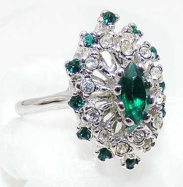 Uncas Emerald and Clear Rhinestone Ring