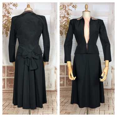 Amazing Original 1940s Vintage Black Rayon Faille… - image 1