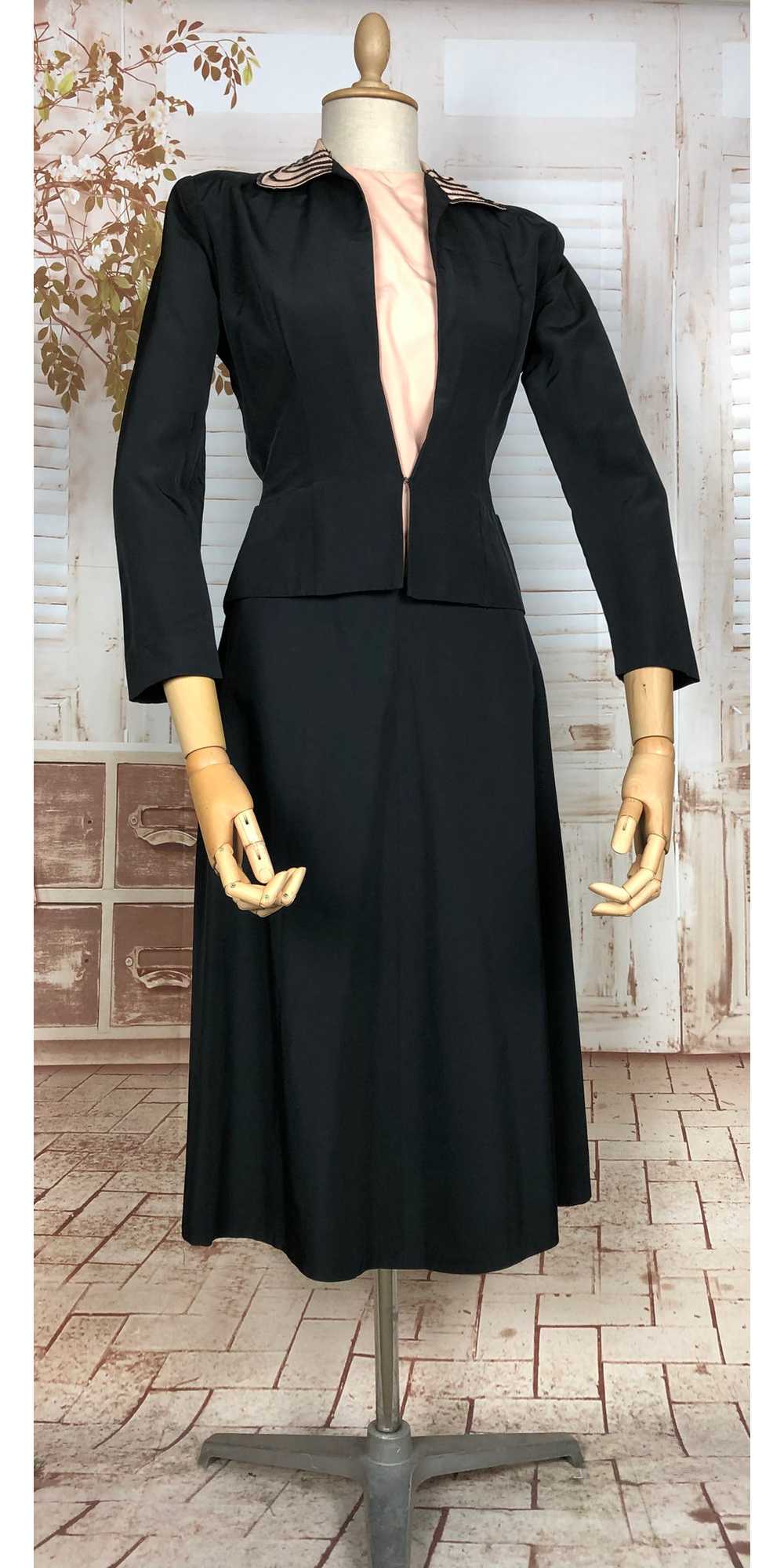 Amazing Original 1940s Vintage Black Rayon Faille… - image 3