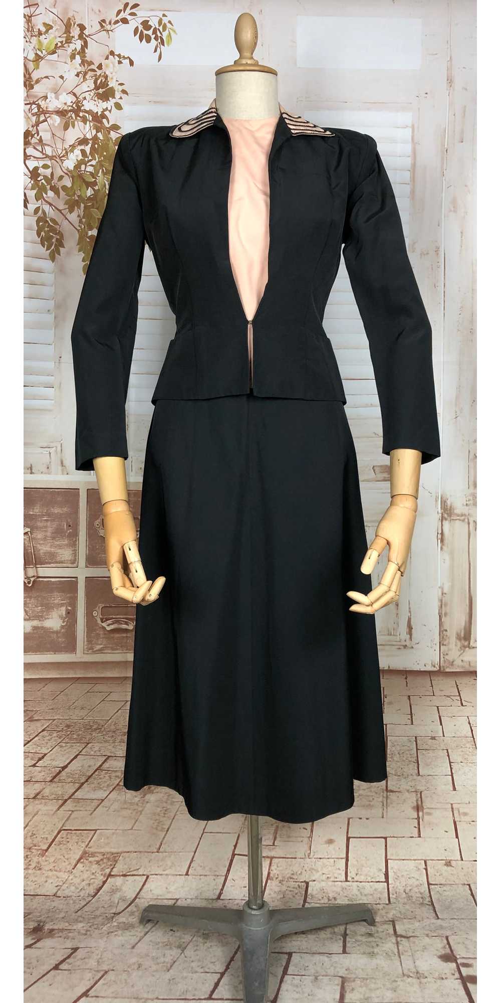 Amazing Original 1940s Vintage Black Rayon Faille… - image 4