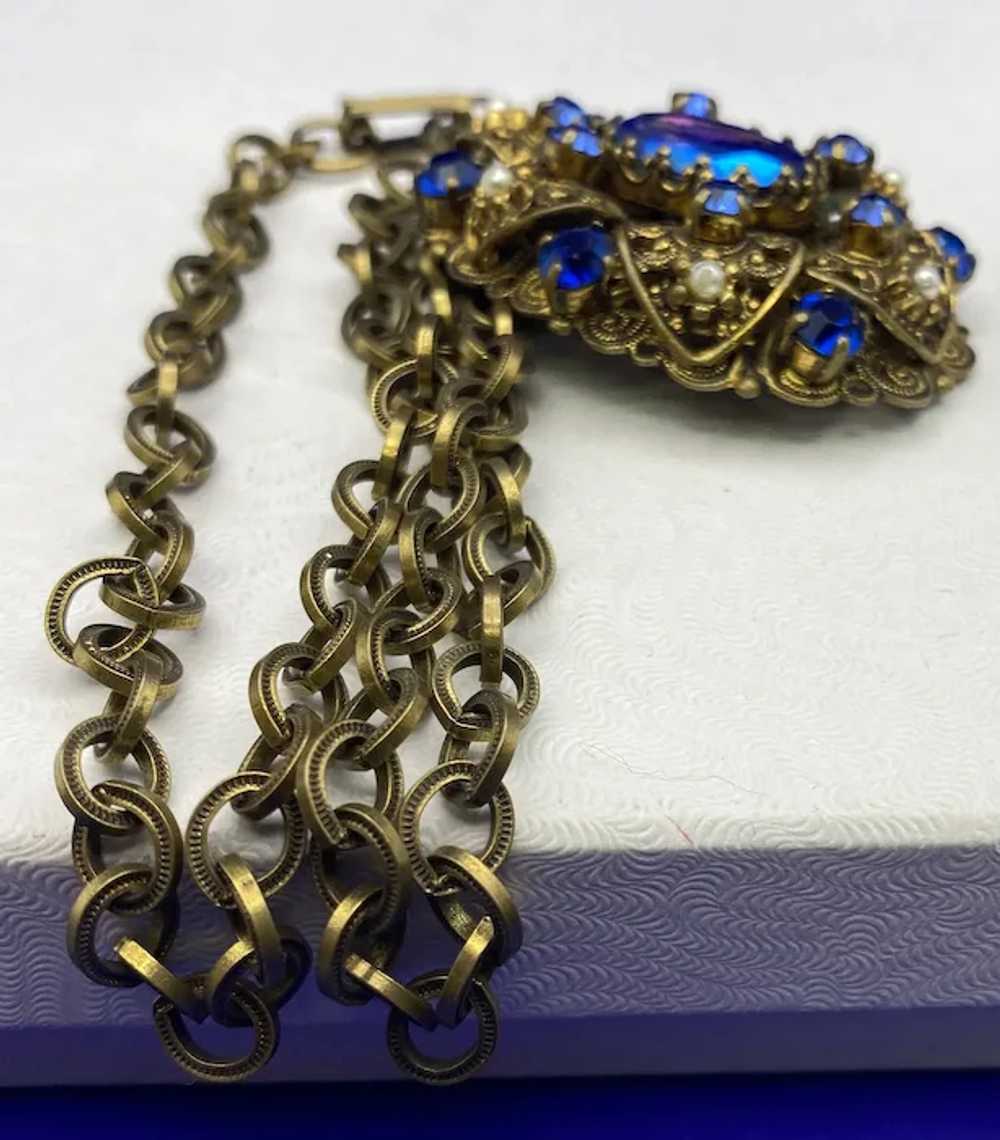 Ornate Filigree West Germany Pendant Necklace Blu… - image 3