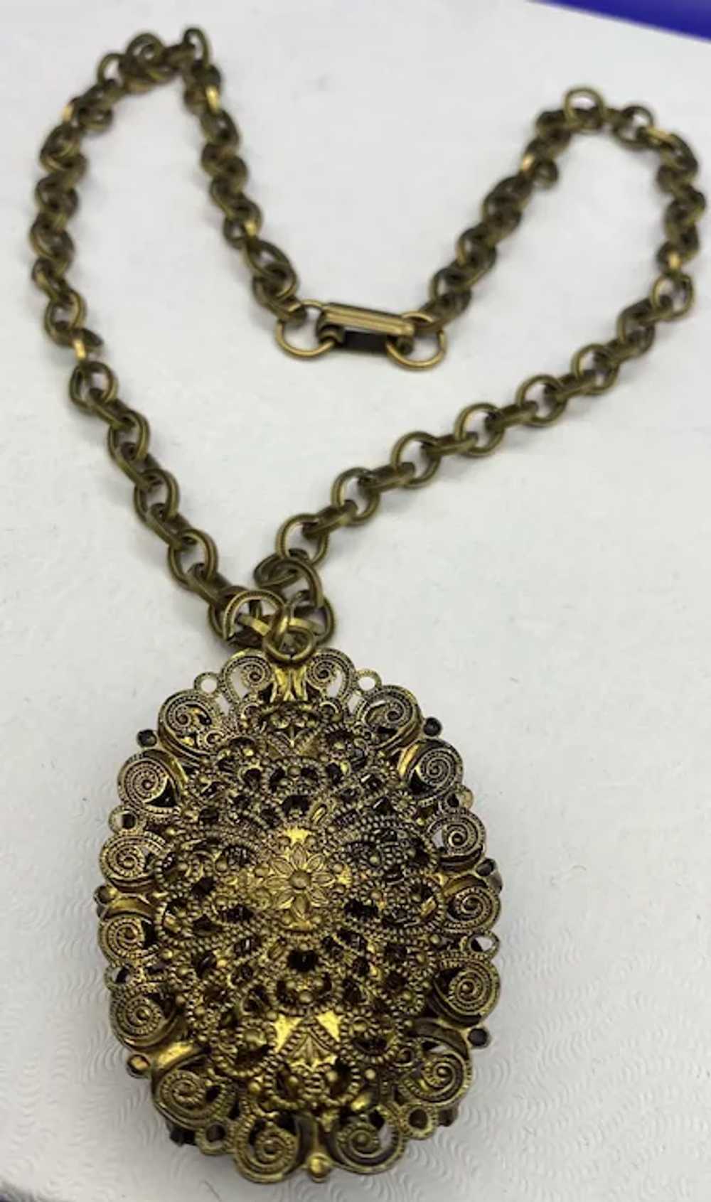 Ornate Filigree West Germany Pendant Necklace Blu… - image 4