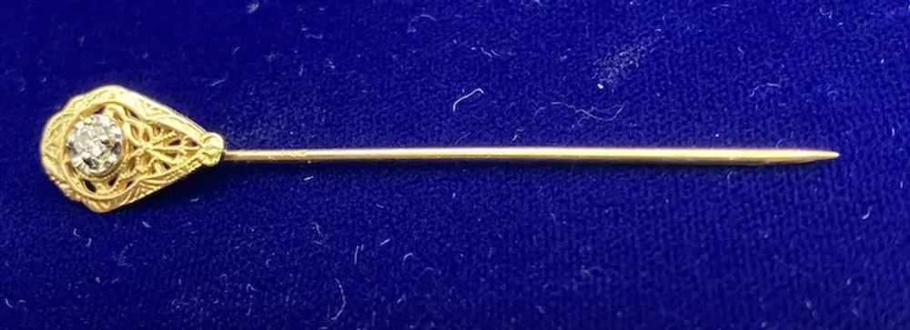 14K Yellow Gold Filigree Diamond Chaton Stick Pin - image 2