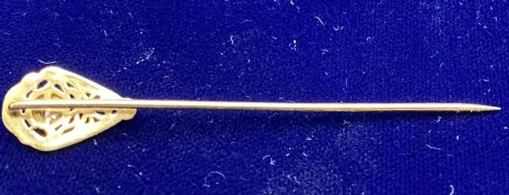 14K Yellow Gold Filigree Diamond Chaton Stick Pin - image 3