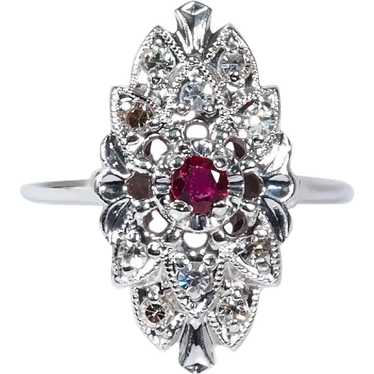 Retro .23 ctw Diamond & Ruby Ring in 14K White Go… - image 1