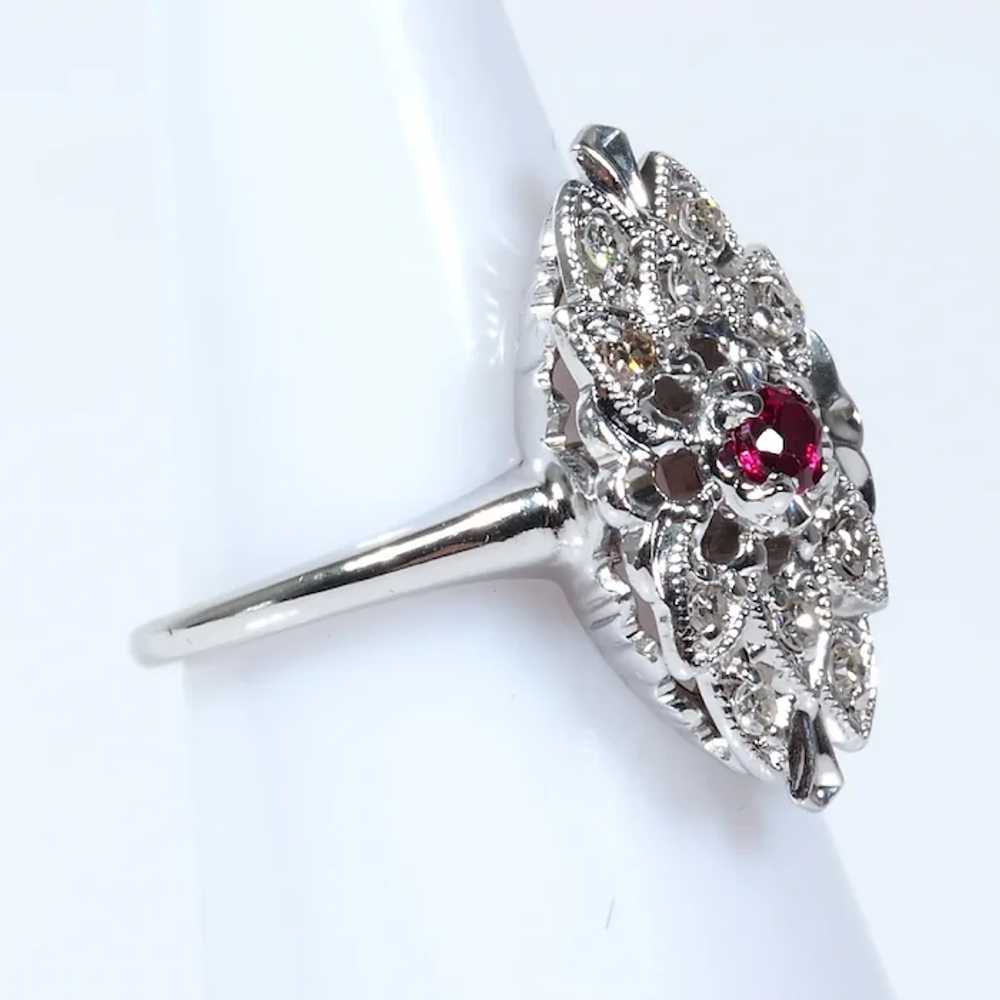 Retro .23 ctw Diamond & Ruby Ring in 14K White Go… - image 3