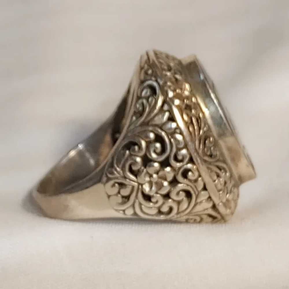 Sterling silver abalone ring ornate scroll flower… - image 3