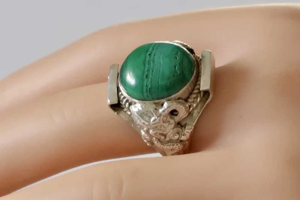 Vintage Heavy Sterling Silver Malachite Dragon Un… - image 3