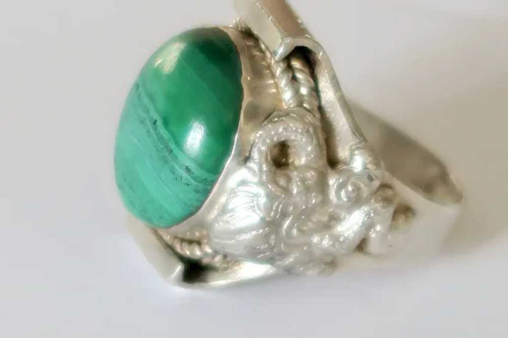 Vintage Heavy Sterling Silver Malachite Dragon Un… - image 8