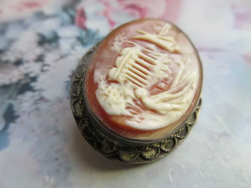 Vintage Sterling Carved Shell Cameo Pin Pendant - image 5