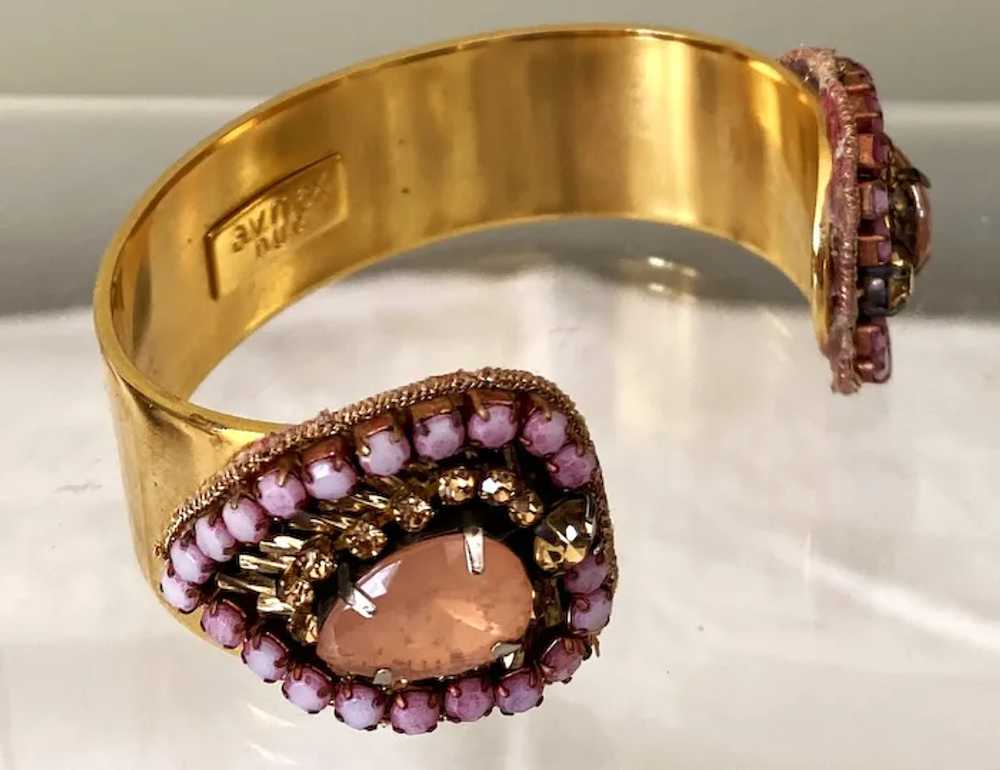 Gold Colored Clasp Bracelet with Pink, Peach and … - image 4