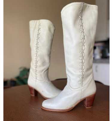 70s Tall Leather Boots cream beige butter 7.5