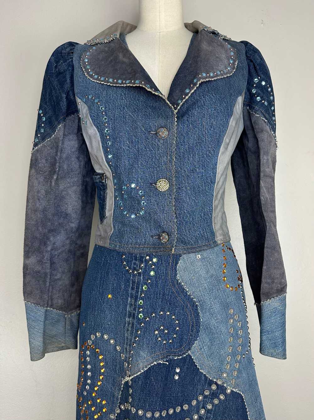 1970s Love Melody Denim and Leather Patchwork Jac… - image 10