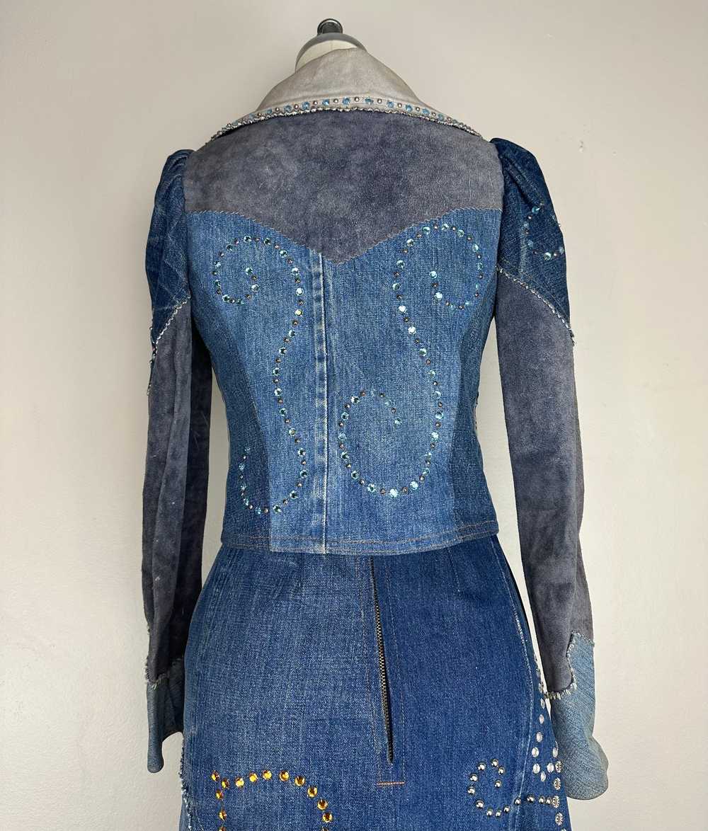 1970s Love Melody Denim and Leather Patchwork Jac… - image 11