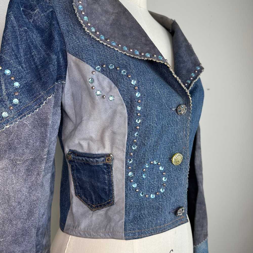 1970s Love Melody Denim and Leather Patchwork Jac… - image 3