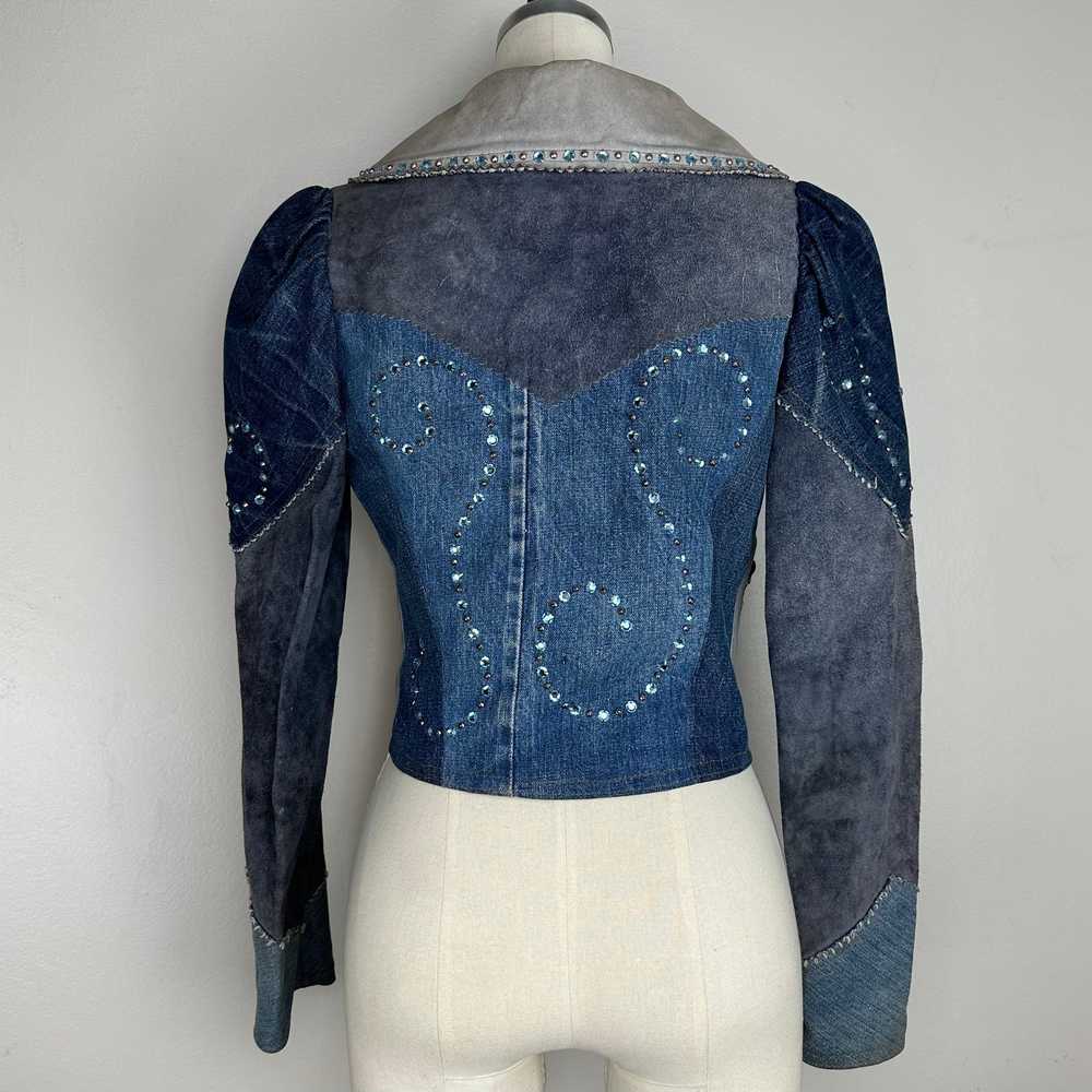 1970s Love Melody Denim and Leather Patchwork Jac… - image 4