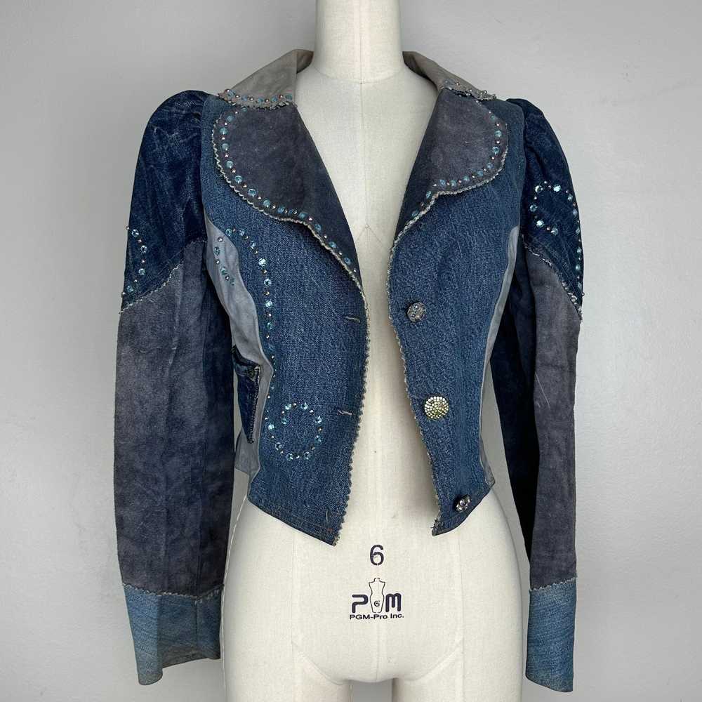 1970s Love Melody Denim and Leather Patchwork Jac… - image 7
