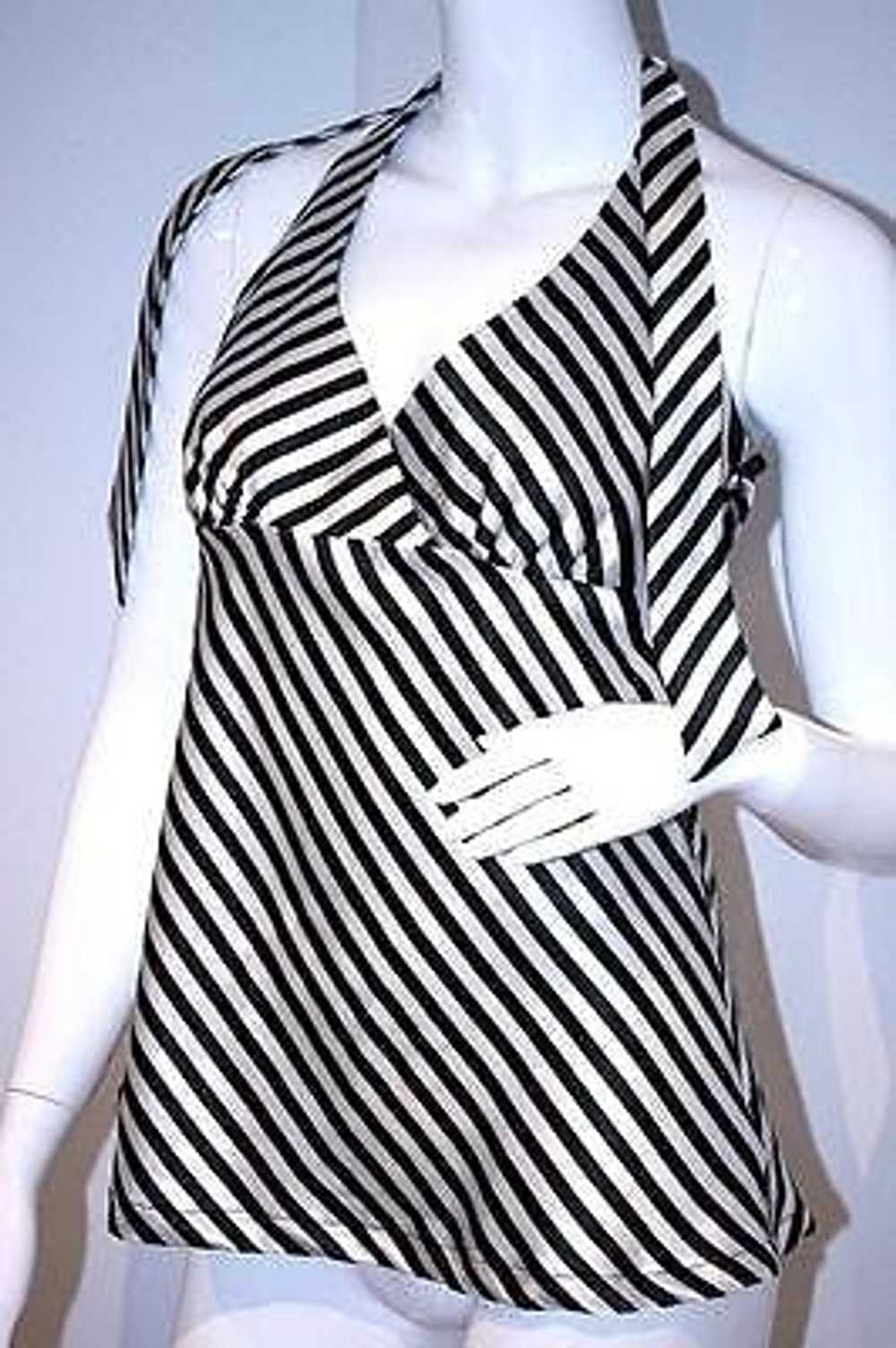 H&M H&M Black White STRIPE Sateen HALTER Tie TOP … - image 1