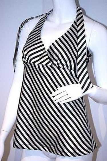 H&M H&M Black White STRIPE Sateen HALTER Tie TOP S