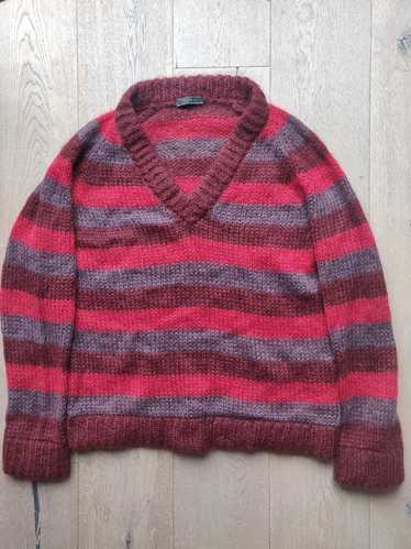 Prada Chunky Mohair Striped Knit Cardigan