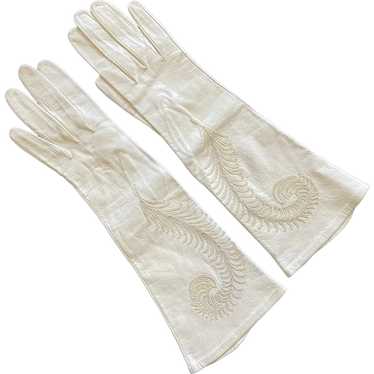 REDUCED Vintage Italian White Kid Leather Gloves … - image 1