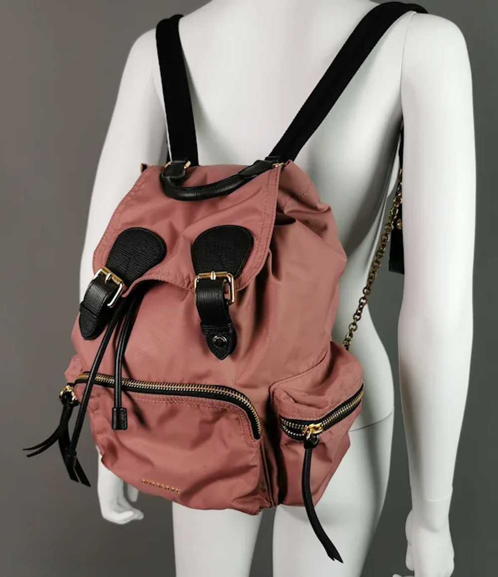 Burberry The Rucksack, pink nylon backpack, Gold … - image 6