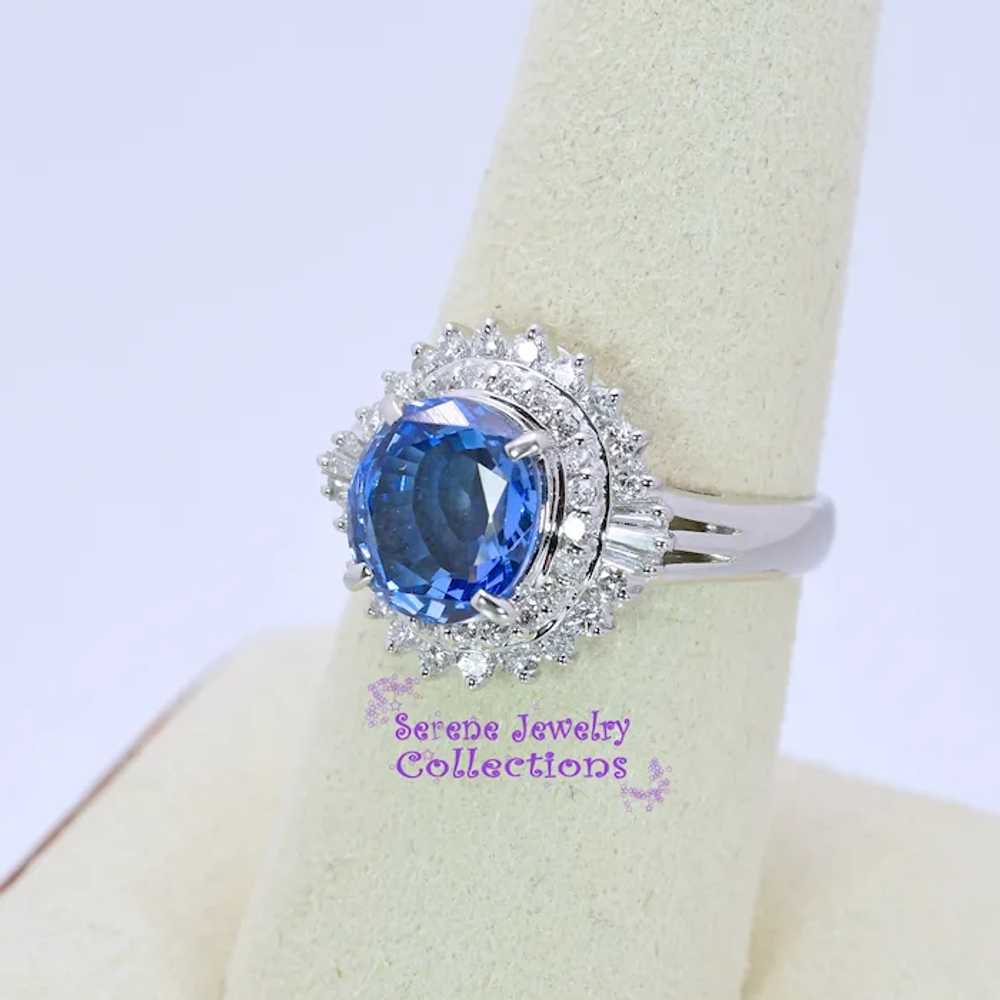 3.41CT Unheated Blue Sapphire Diamond Platinum Ri… - image 11