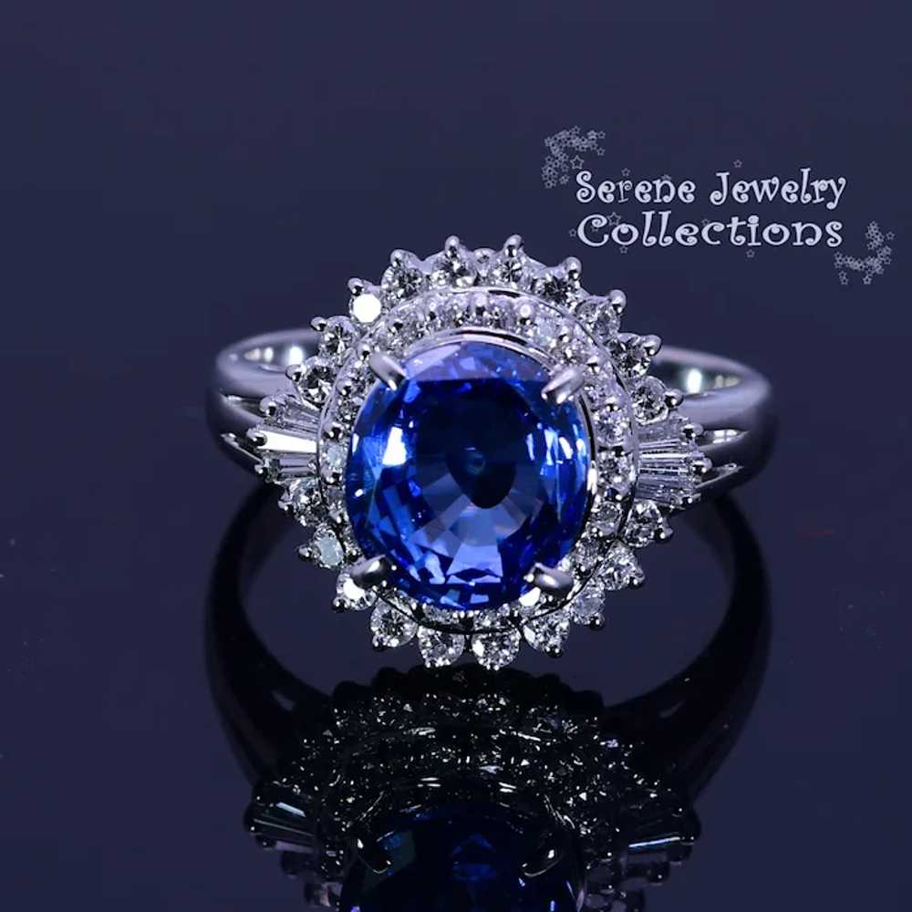 3.41CT Unheated Blue Sapphire Diamond Platinum Ri… - image 2