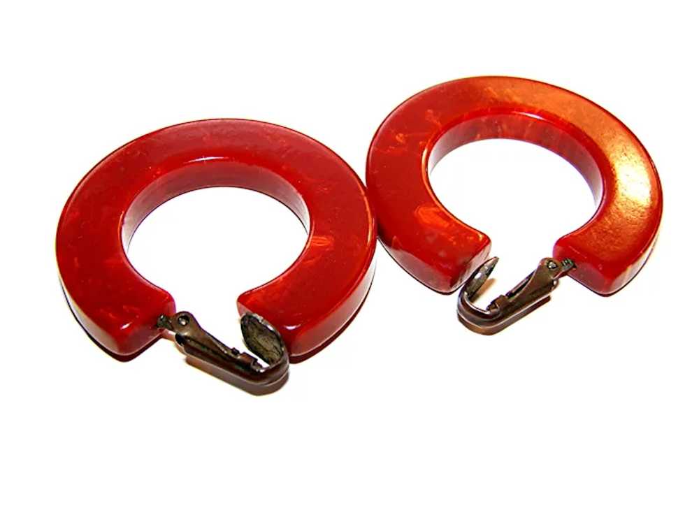 Lovely Bakelite HOOP Earrings (PAPRIKA Red with S… - image 2