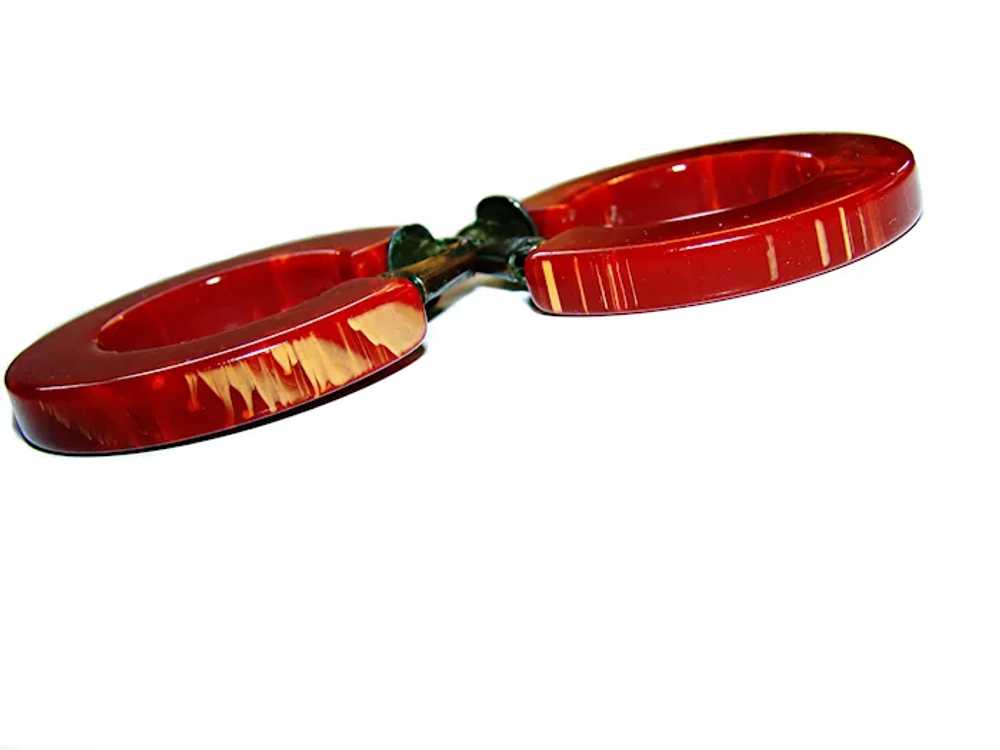 Lovely Bakelite HOOP Earrings (PAPRIKA Red with S… - image 5