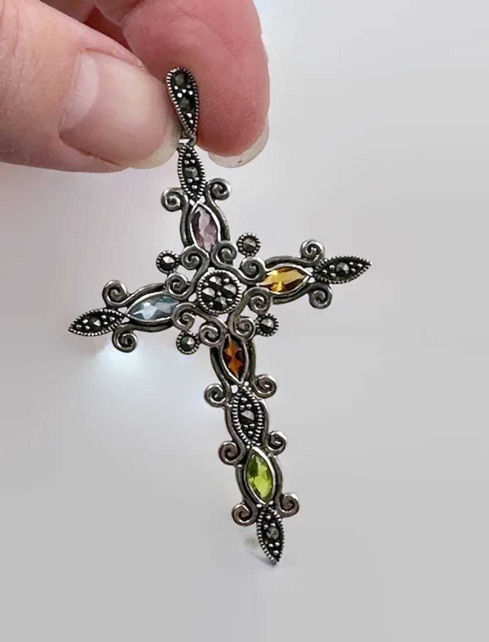 Ornate Cross, Marcasite, Sterling Silver, 2 1/2" … - image 2