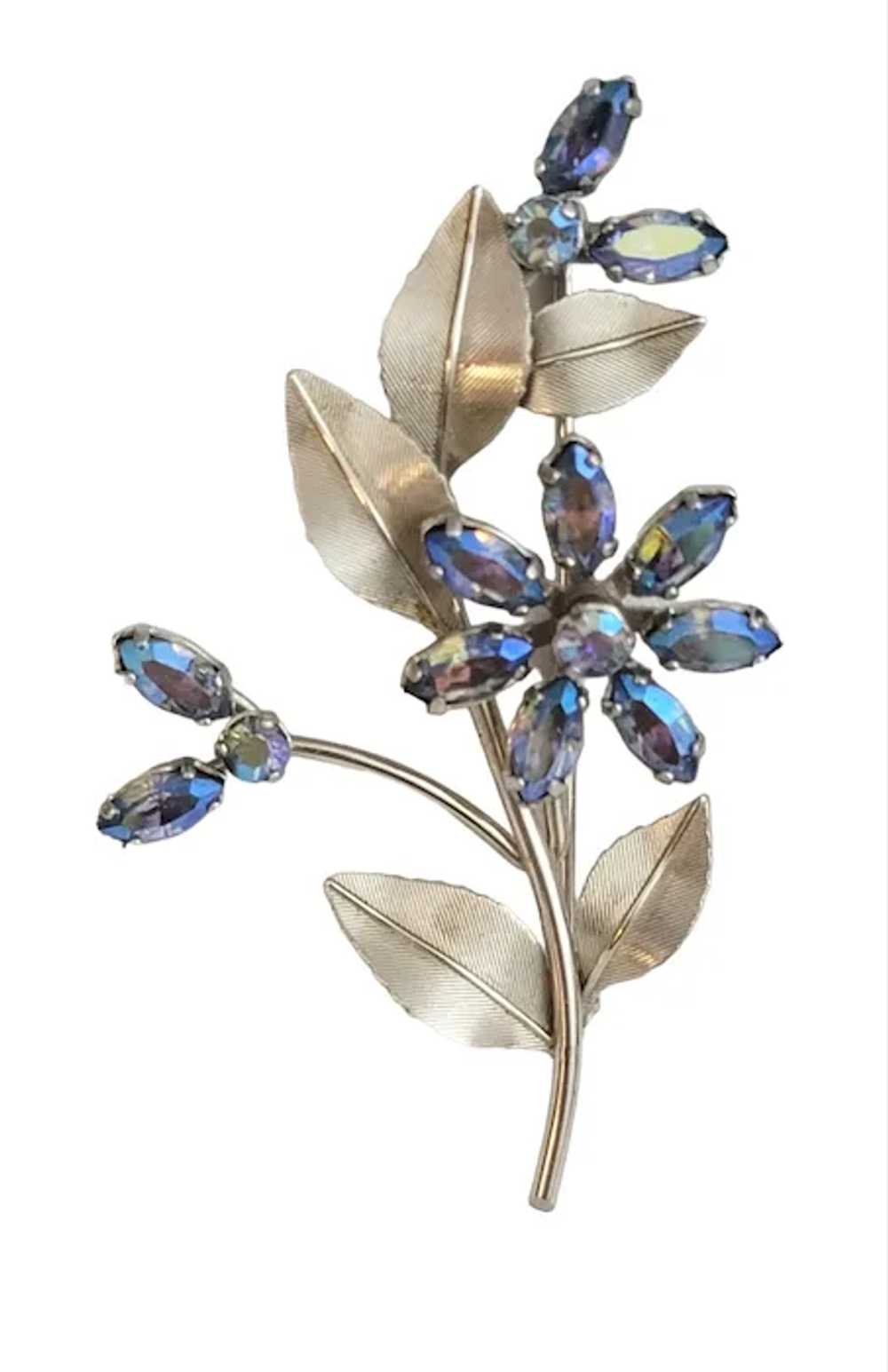 Krementz Silver Tone AB Blue Rhinestone Flowers B… - image 2