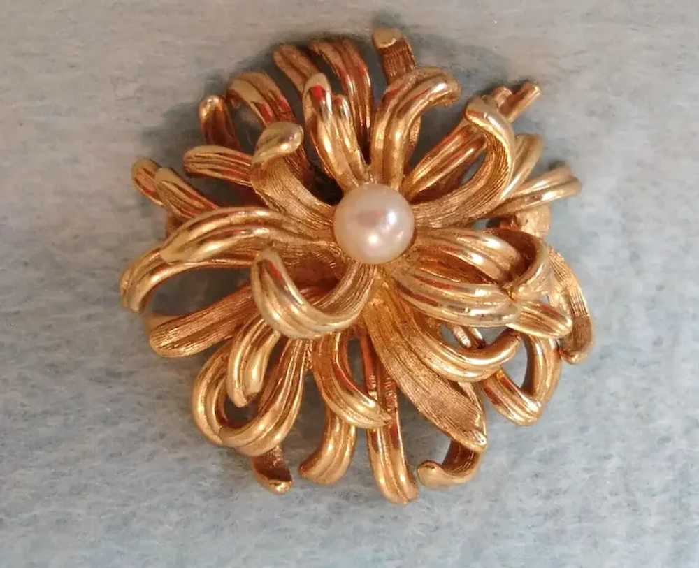 Vintage Signed Gold Plated Glass Pearl Brooch – P… - image 7
