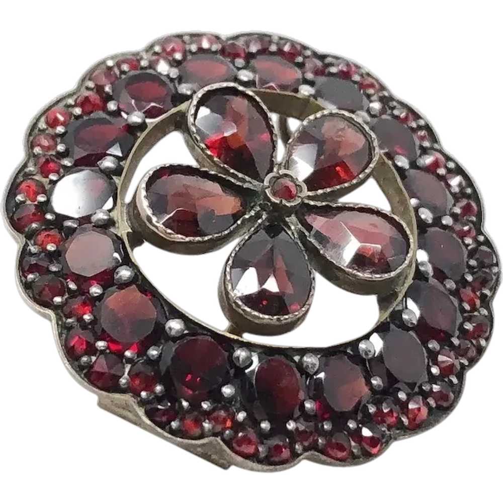 Victorian Flat Cut Garnet Antique Forget-Me-Not B… - image 1