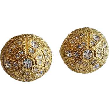 Vintage Christian Dior Rhinestone Button Clip Ear… - image 1