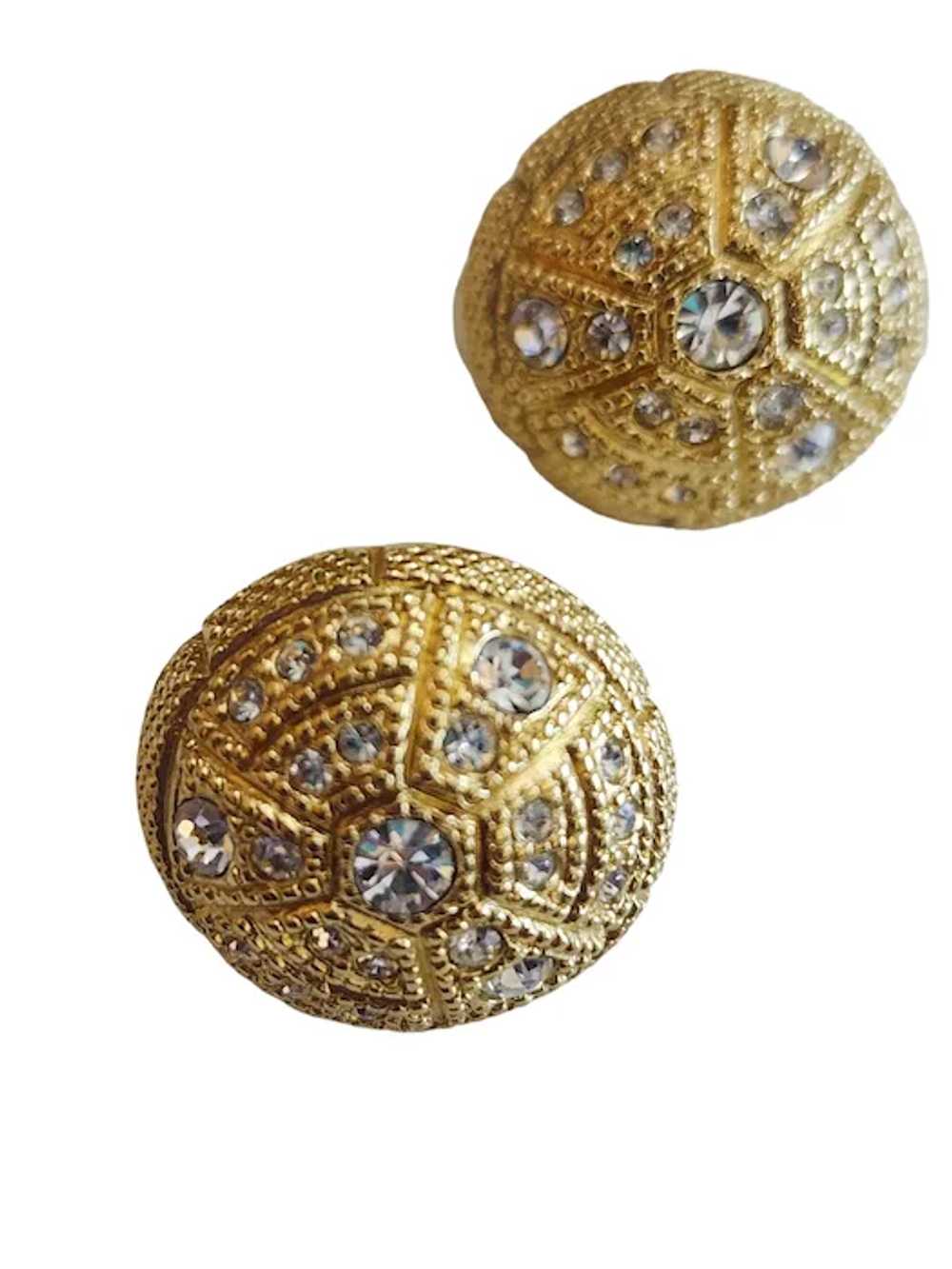 Vintage Christian Dior Rhinestone Button Clip Ear… - image 3
