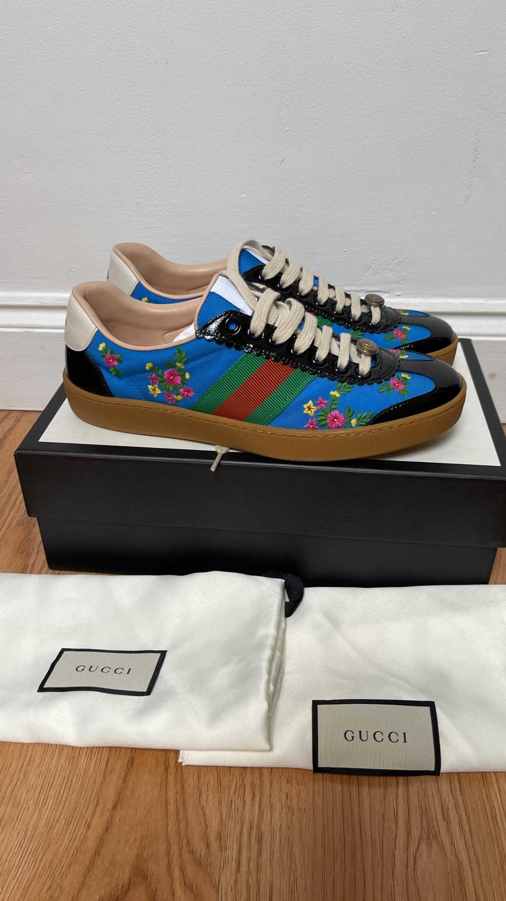 Gucci G74 Blue Floral Web Nylon Trainers - image 2