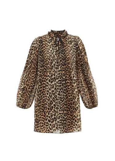 Ganni Leopard Printed Plisse Georgette Mini Dress