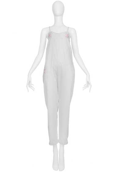 CHANTAL THOMASS WHITE COTTON JUMPSUIT WITH PINK FL