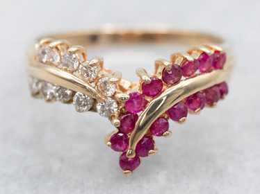 Vibrant Ruby and Diamond Pointed Band - image 1