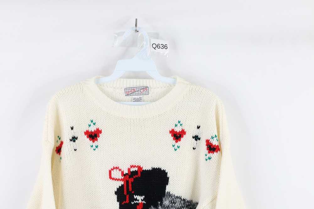 Vintage Vintage 90s Heart Flower Dog Knit Crewnec… - image 2